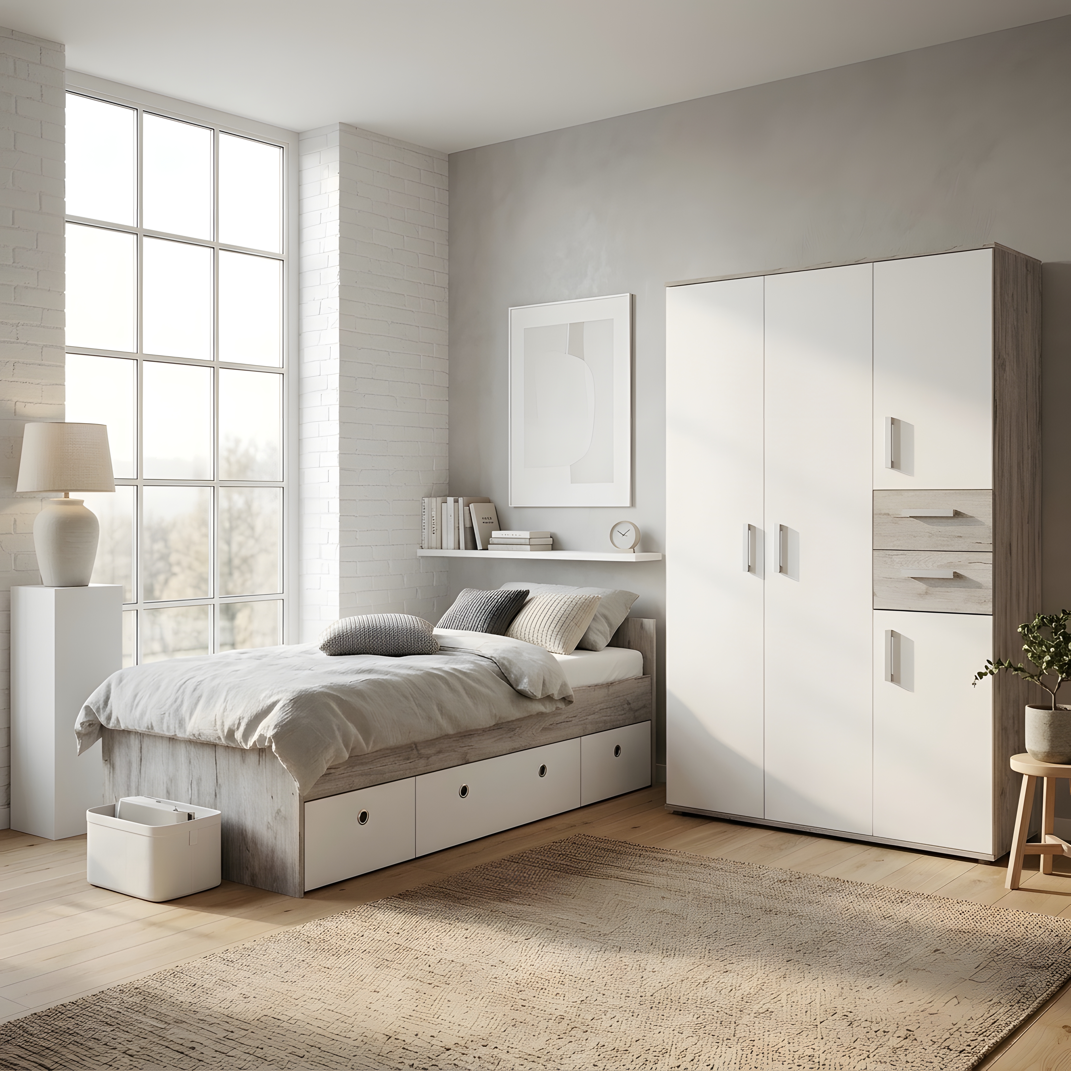 2-teiliges Jugendzimmer BENTE in Eiche-Sand-NB mit Kleiderschrank und Jugendbett 120x200cm | Arthur Berndt