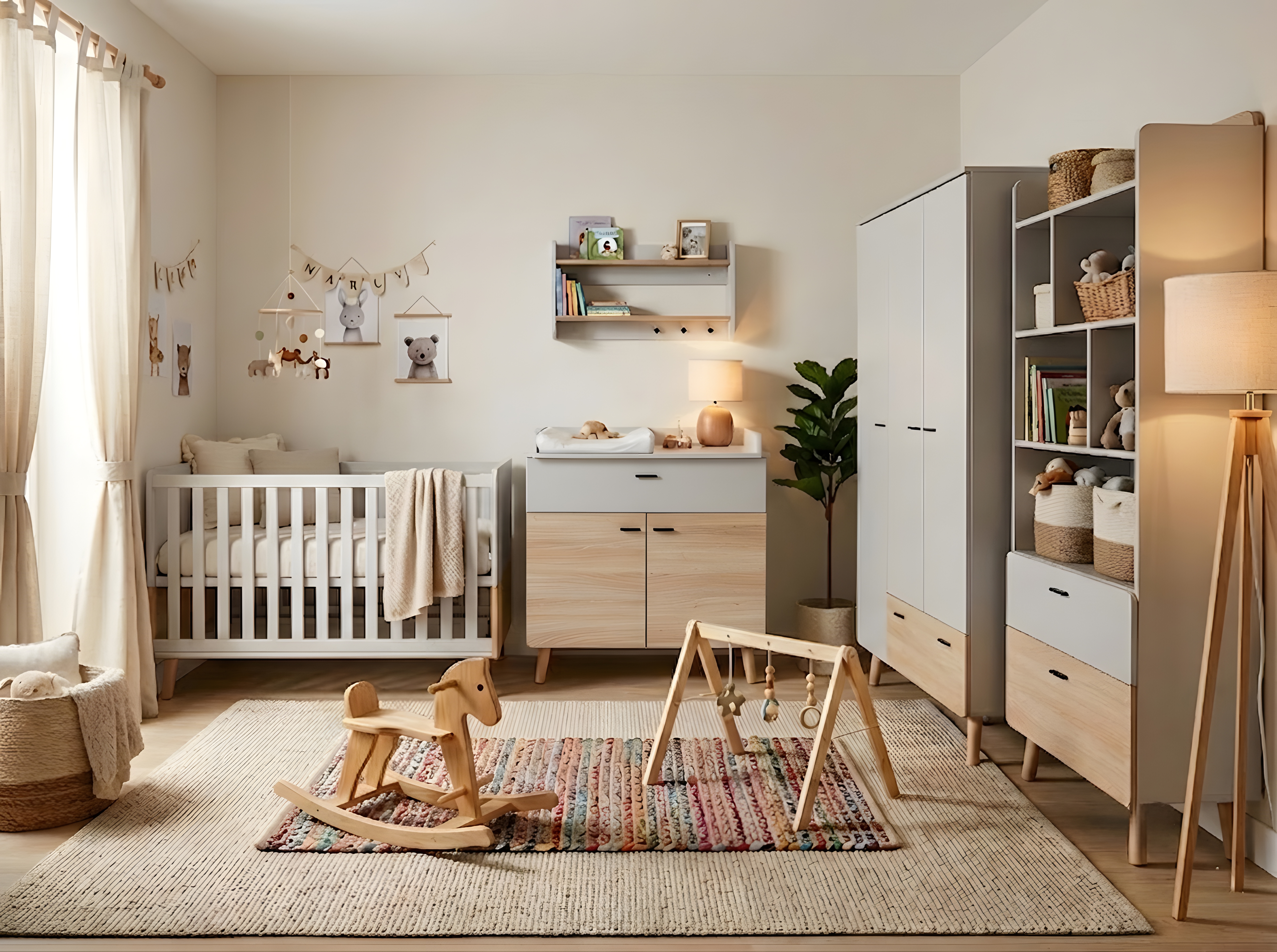 6-teiliges Babymöbel-Set LOVIS mit 3-trg. Kleiderschrank und schmaler Wickelkommode