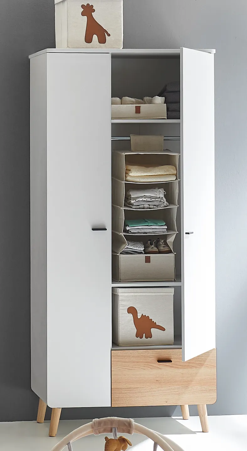 6-teiliges Babymöbel-Set LOVIS mit 2-trg. Kleiderschrank und schmaler Wickelkommode