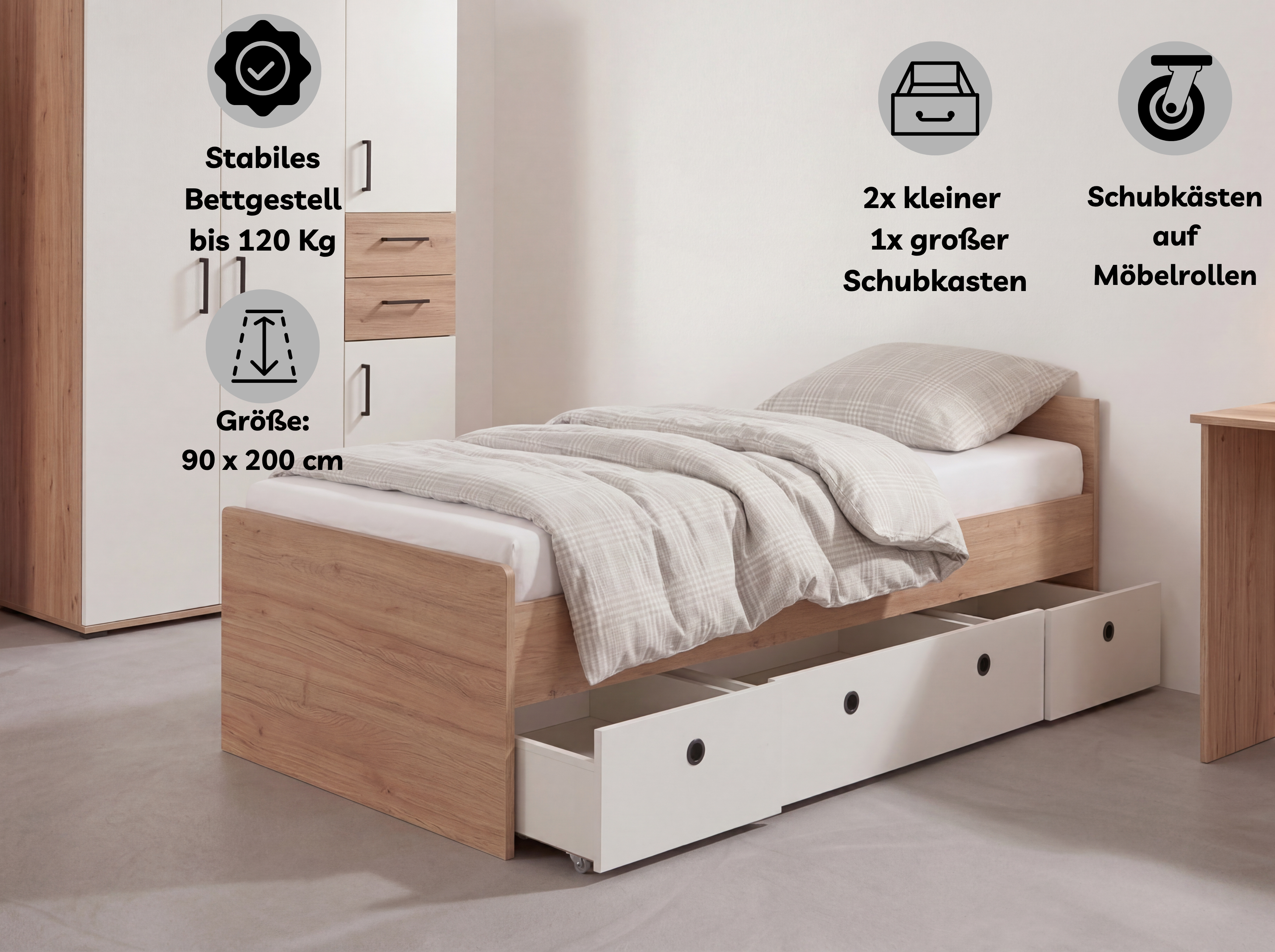 5-teiliges Jugendzimmer-Megaset »Bente« Artisan Oak (Liegefläche 90 x 200 cm)