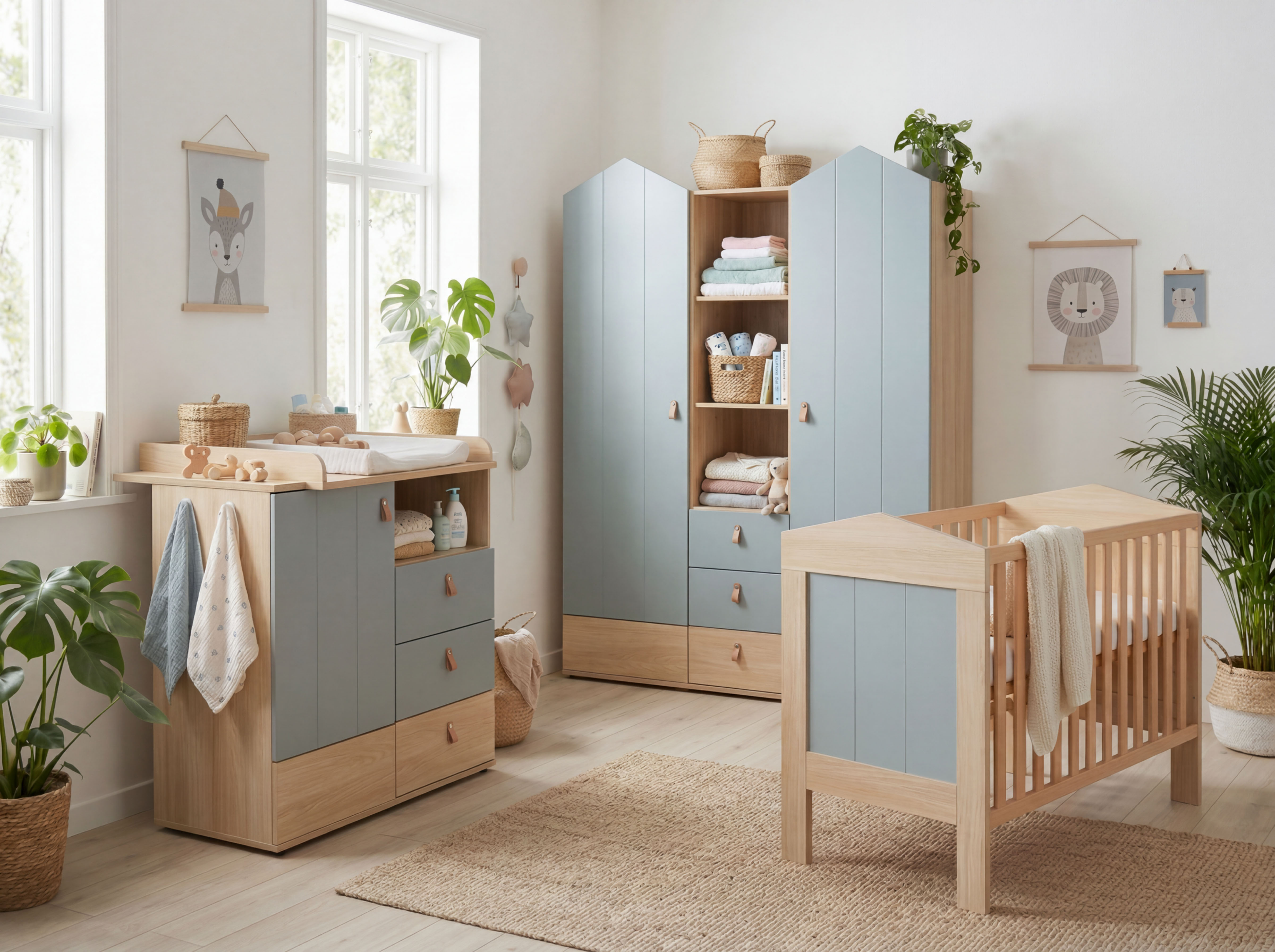 3-teiliges Babymöbel-Komplettset »Roofy« mit 2-trg. Kleiderschrank