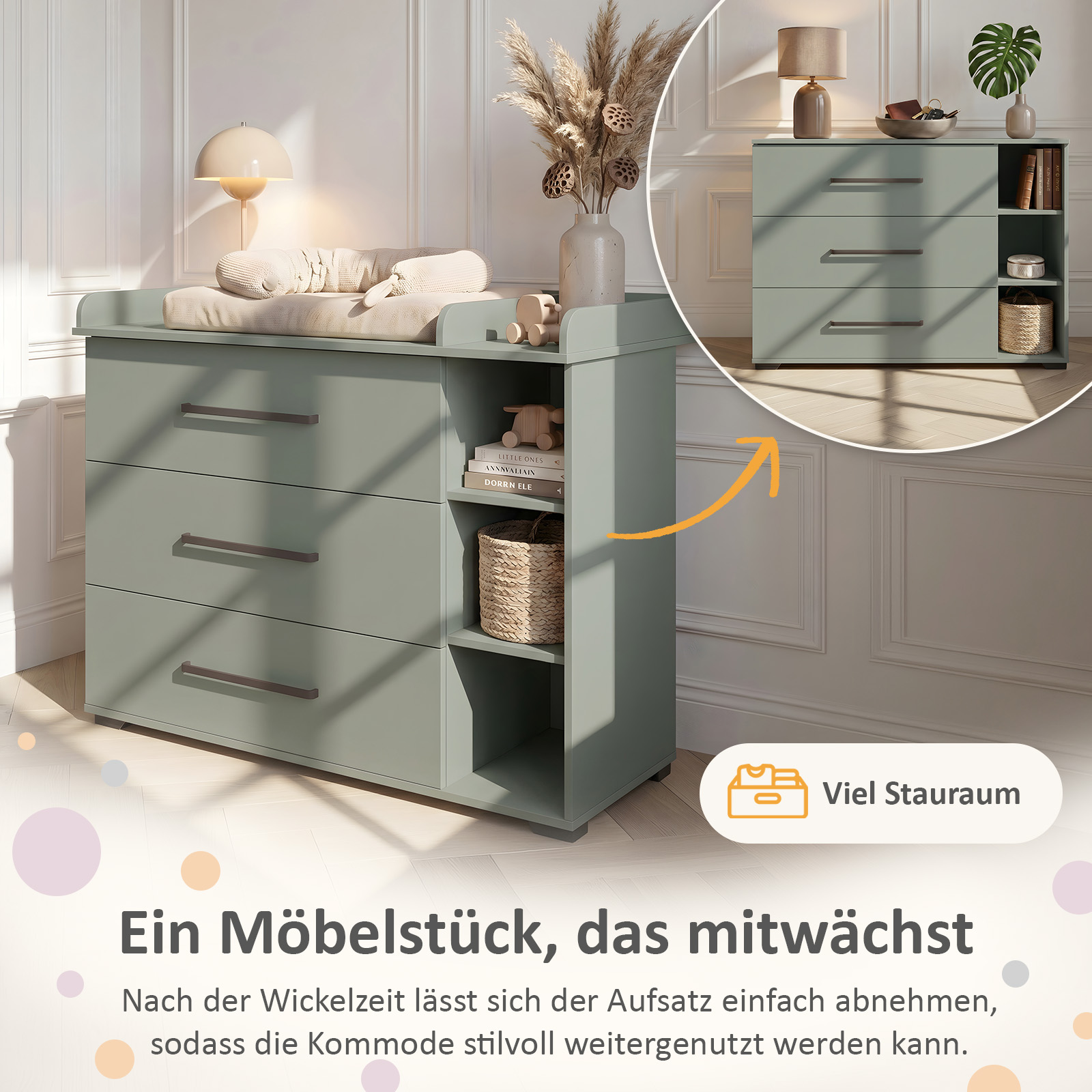 ESSENTIALS Wickelkommode - die Große in Schilfgrün: mitwachsend | arthur berndt