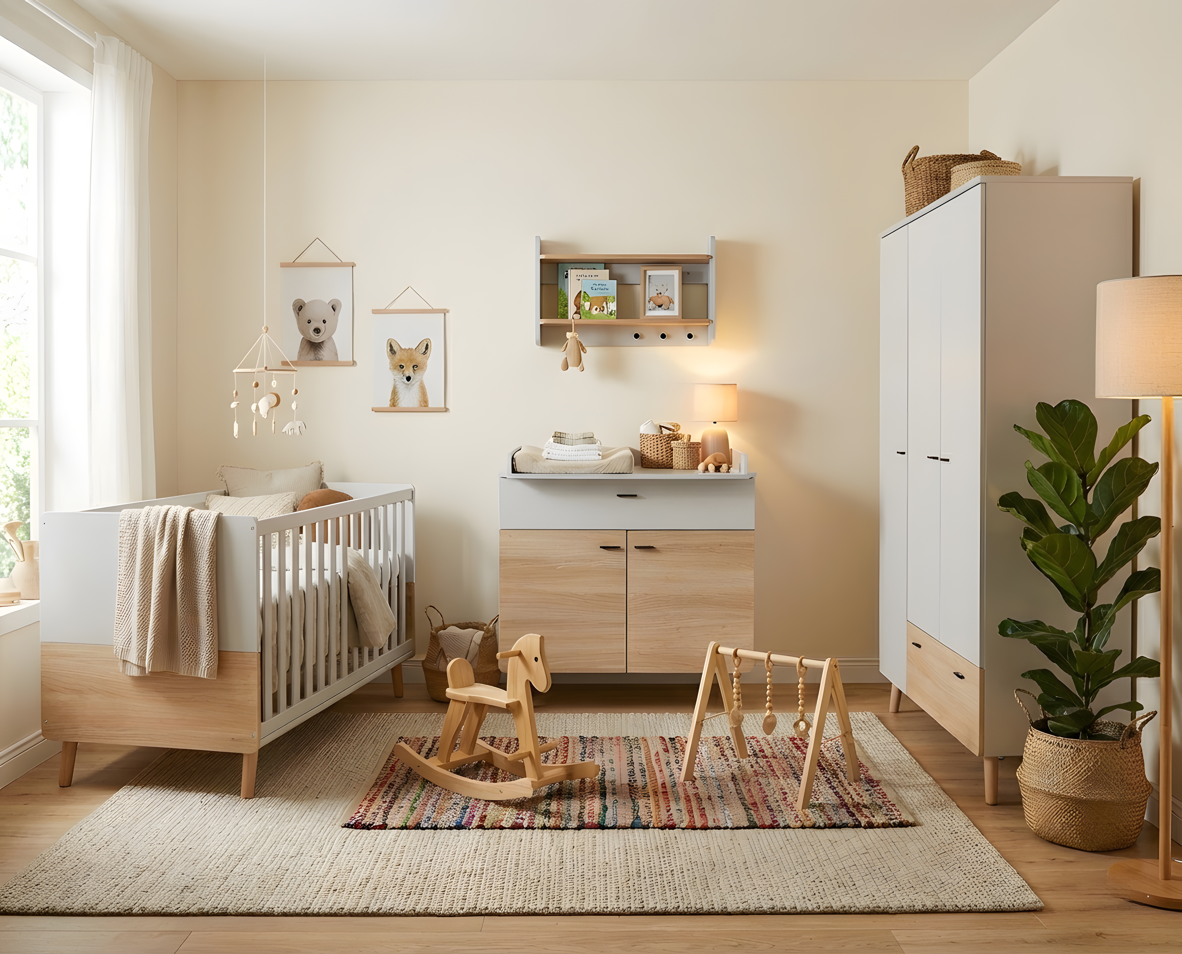 3-teiliges Babymöbel-Set LOVIS mit 3-trg. Kleiderschrank und schmaler Wickelkommode