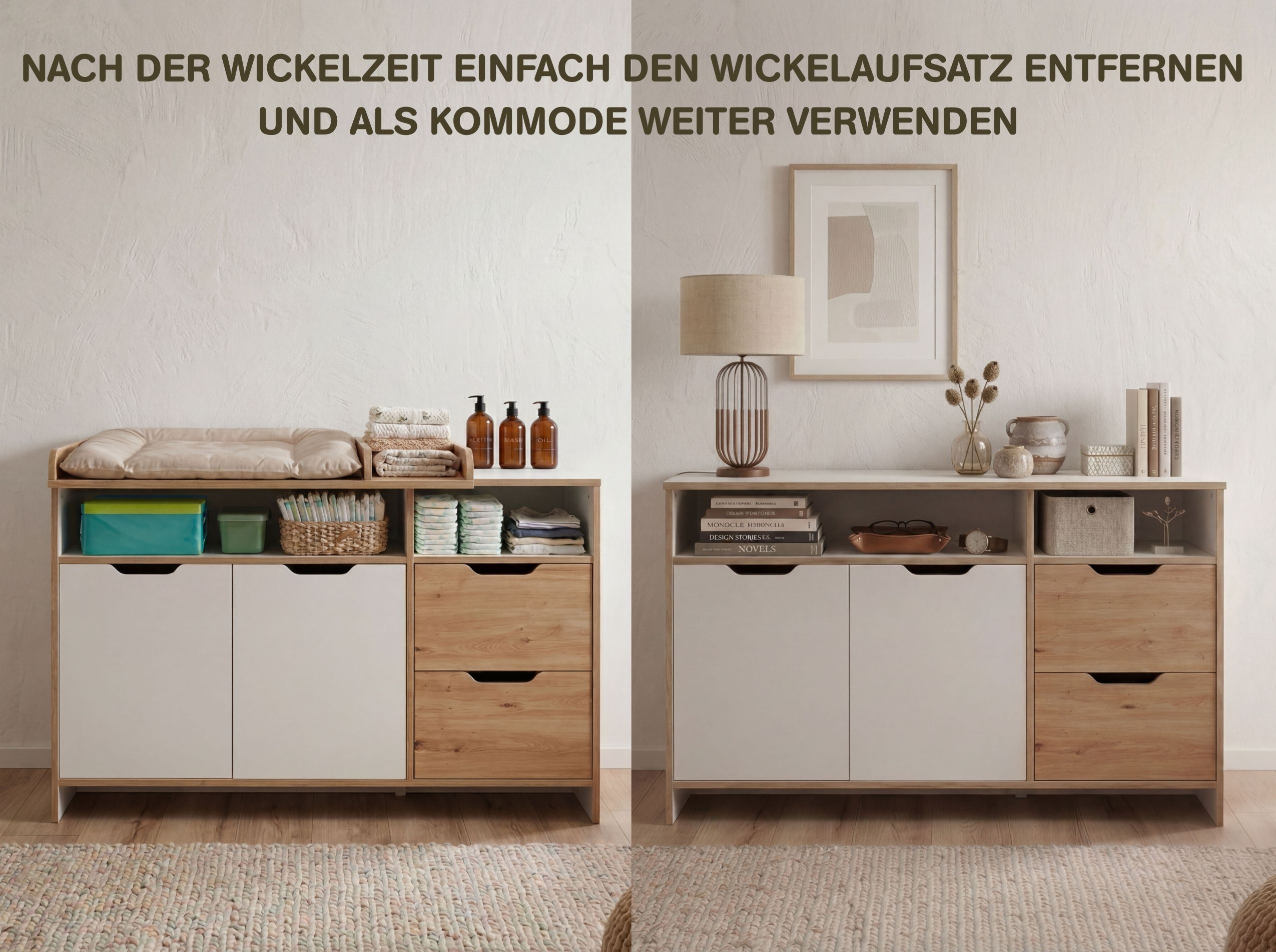 Wickelkommode mit abnehmbarem Wickelaufsatz MAXIM in Kreideweiß / Artisan Oak NB: Verwendung als Kommode nach der Wickelzeit| Arthur Berndt