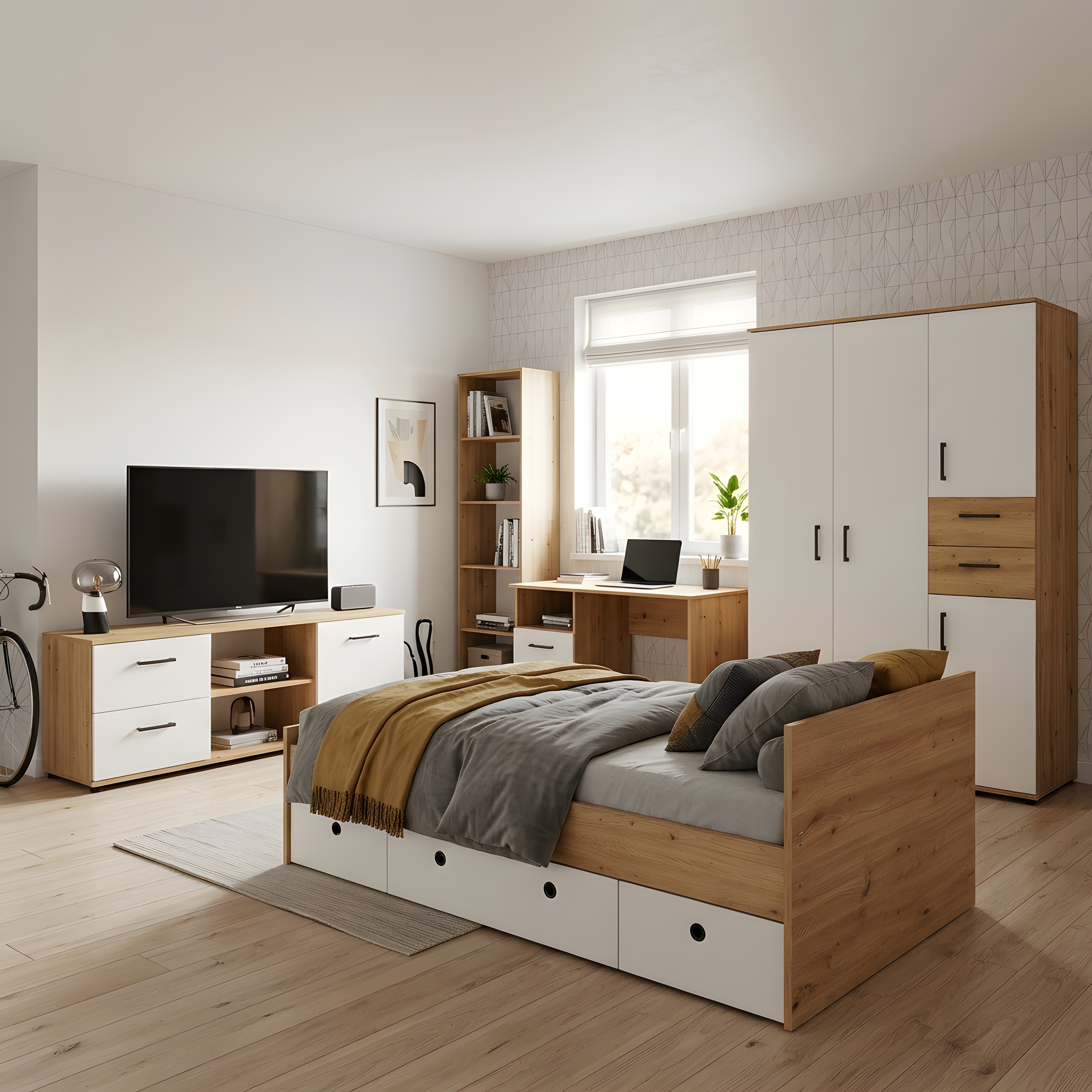 5-teiliges Jugendzimmer-Megaset »Bente« Artisan Oak (Liegefläche 90 x 200 cm)