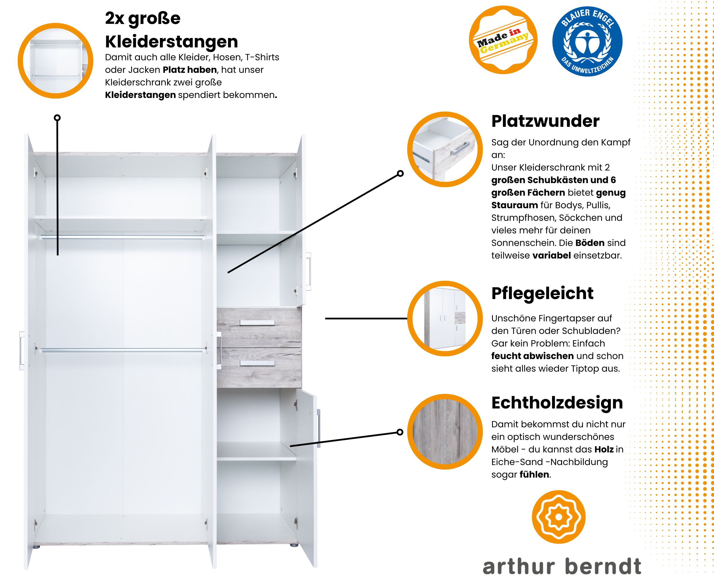 3-teiliges Jugendzimmer-Set »Bente« Eiche-Sand (Liegefläche 90 x 200 cm)