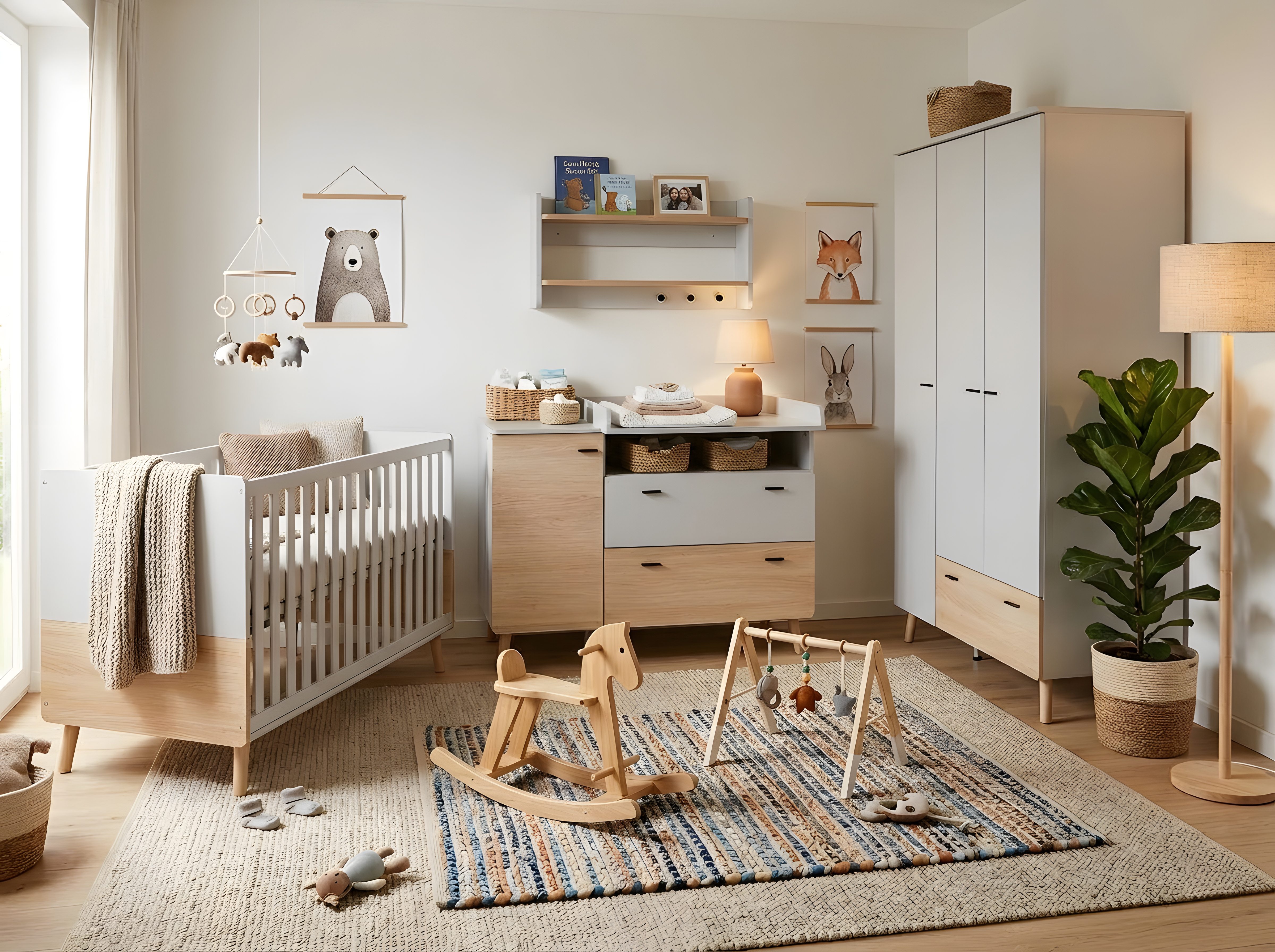 3-teiliges Babymöbel-Set LOVIS mit 3-trg. Kleiderschrank und breiter Wickelkommode