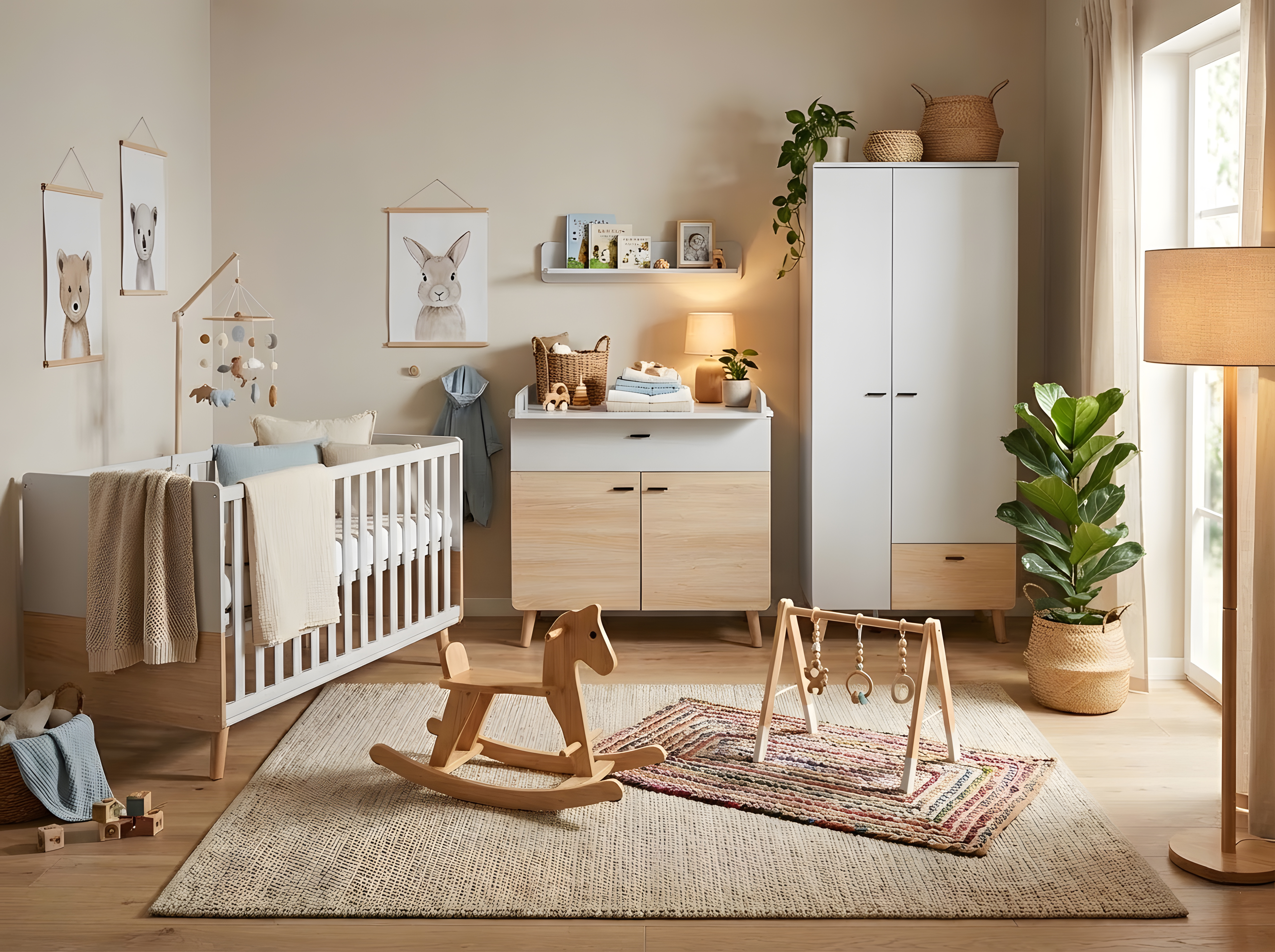 3-teiliges Babymöbel-Set LOVIS mit 2-trg. Kleiderschrank und schmaler Wickelkommode