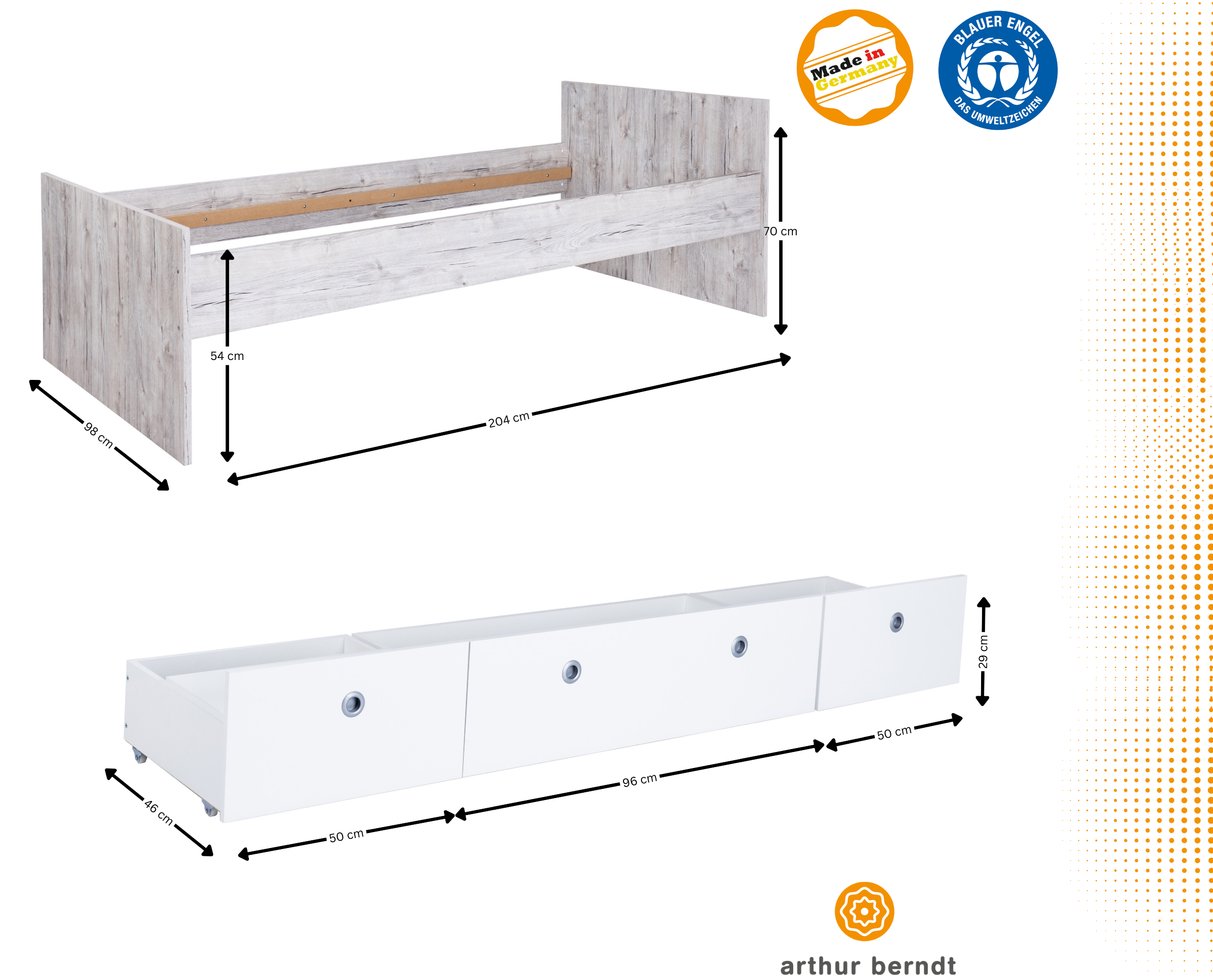 3-teiliges Jugendzimmer-Set »Bente« Eiche-Sand (Liegefläche 90 x 200 cm)