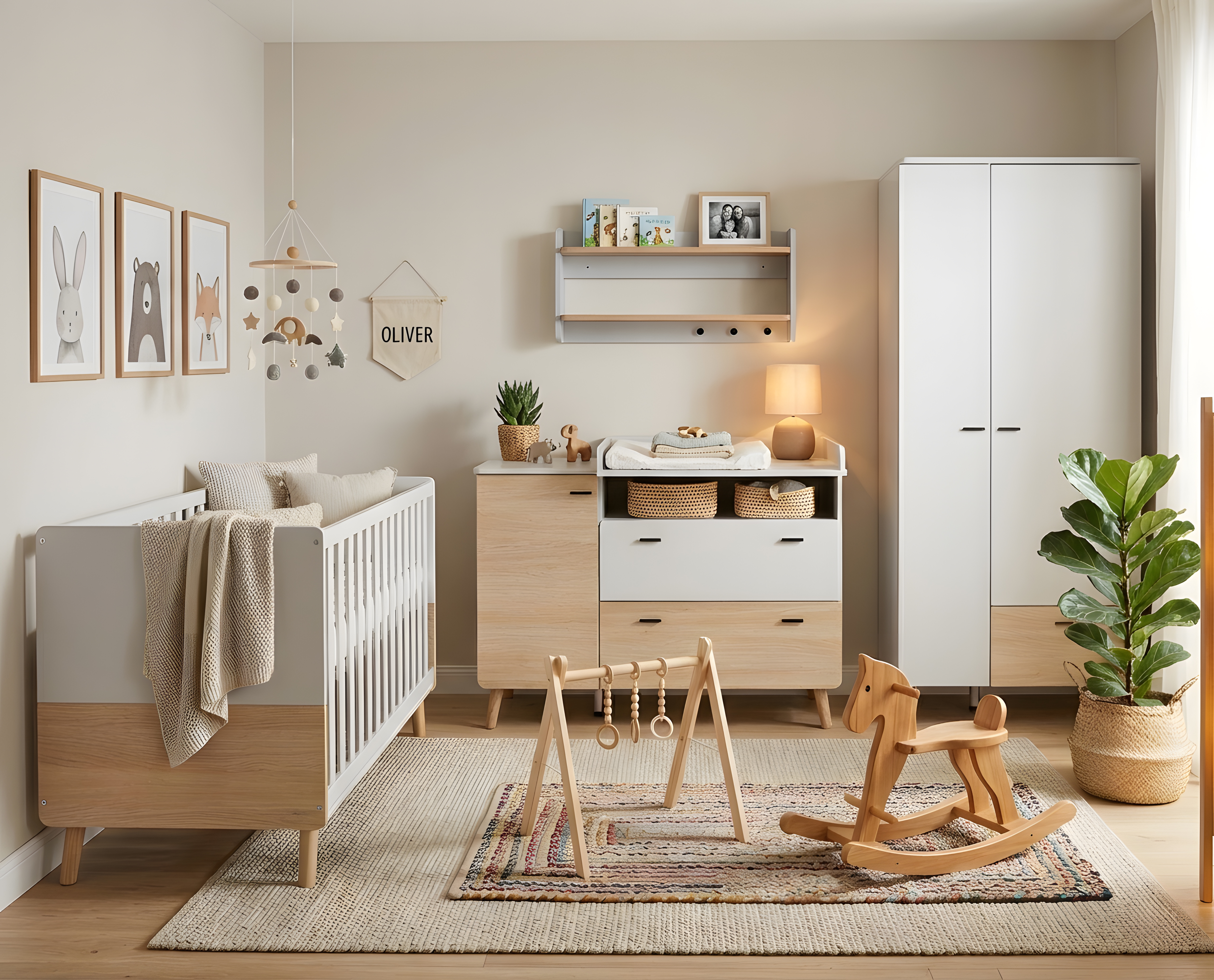 3-teiliges Babymöbel-Set LOVIS mit 2-trg. Kleiderschrank und breiter Wickelkommode
