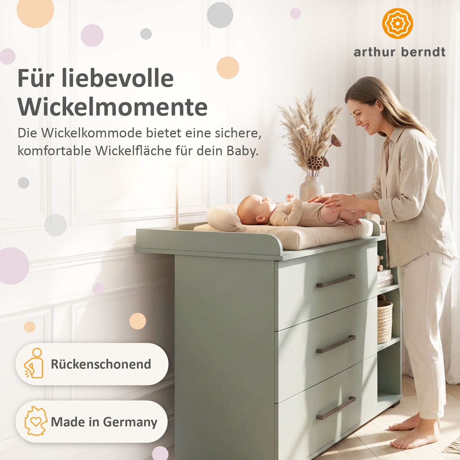 ESSENTIALS Wickelkommode - die Große in Schilfgrün: made in Germany | arthur berndt