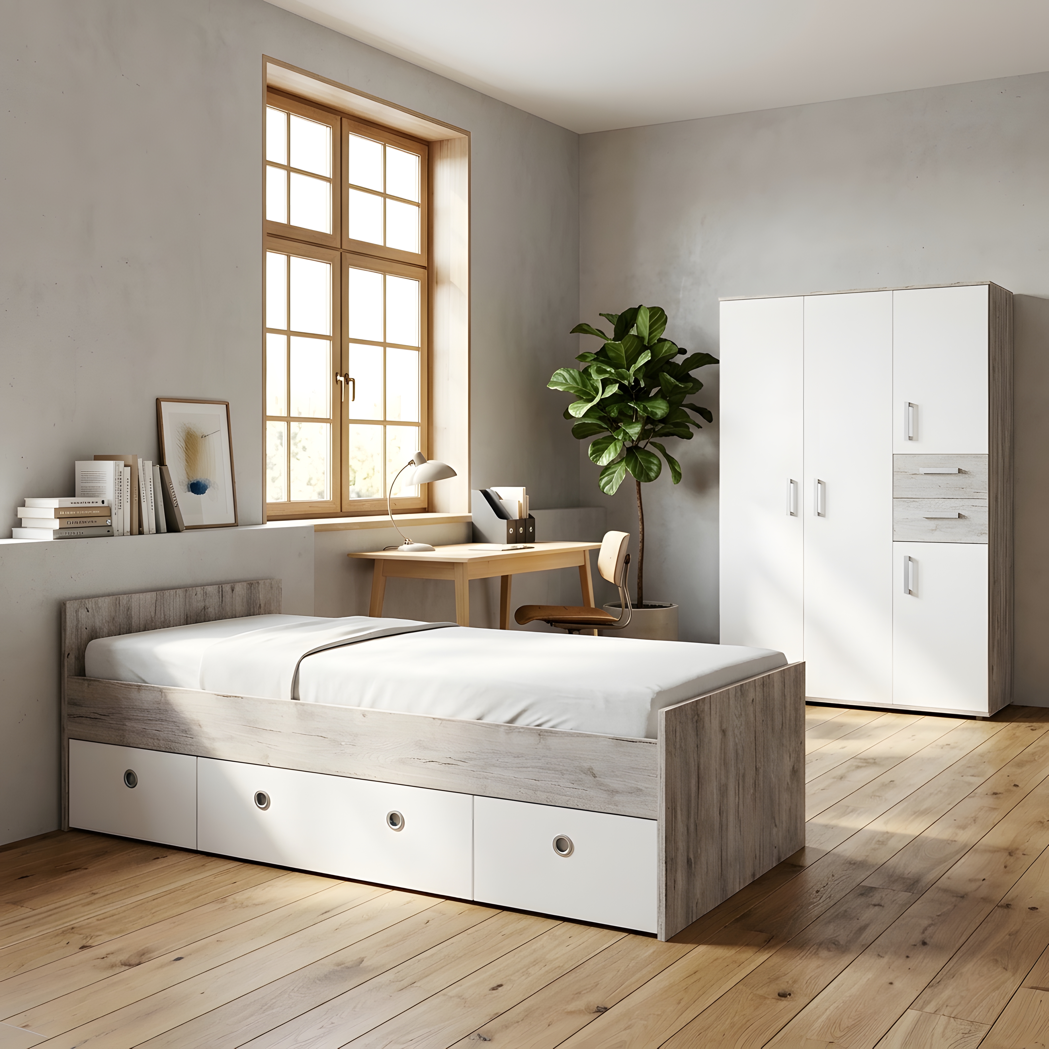 2-teiliges Jugendzimmer BENTE in Eiche-Sand-NB mit Kleiderschrank und Jugendbett 90x200cm | Arthur Berndt