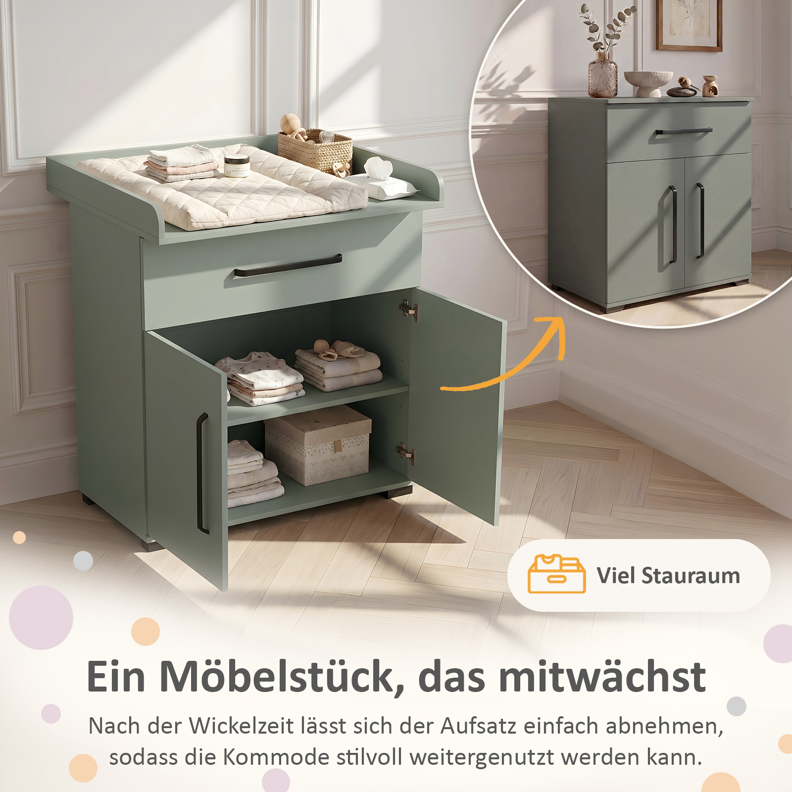 ESSENTIALS Wickelkommode - die Kleine in Schilfgrün: mitwachsend | arthur berndt